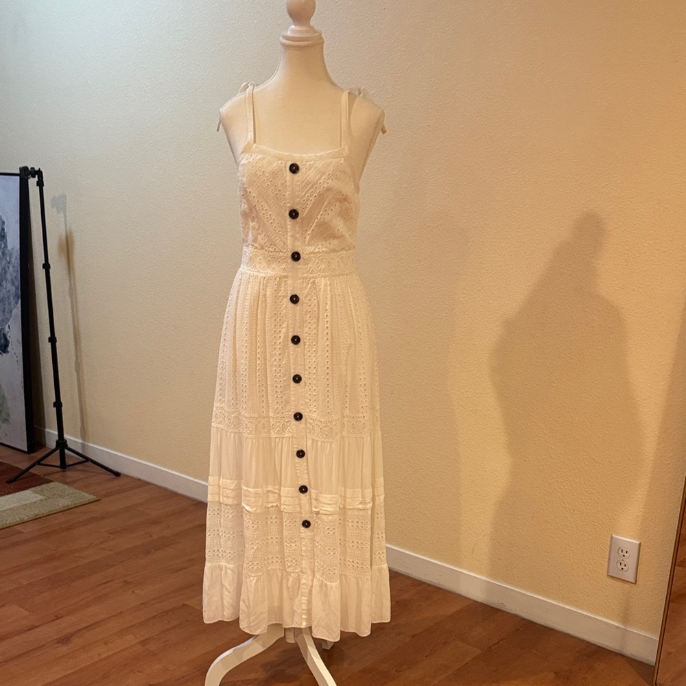 Adelyn Rae Cream Button-Front Maxi Dress
